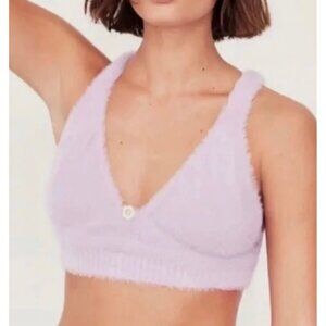 For Love & Lemons Devon Purple Fuzzy Sleeveless Crop Top NWT M